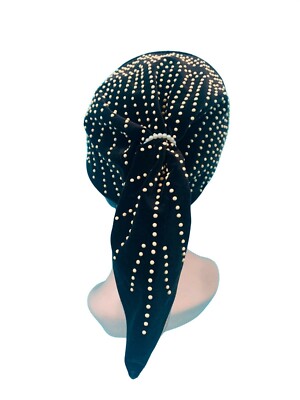 Vintage 1940s Snood Hat Brown Velvet Beaded Ponytail  display picture 3