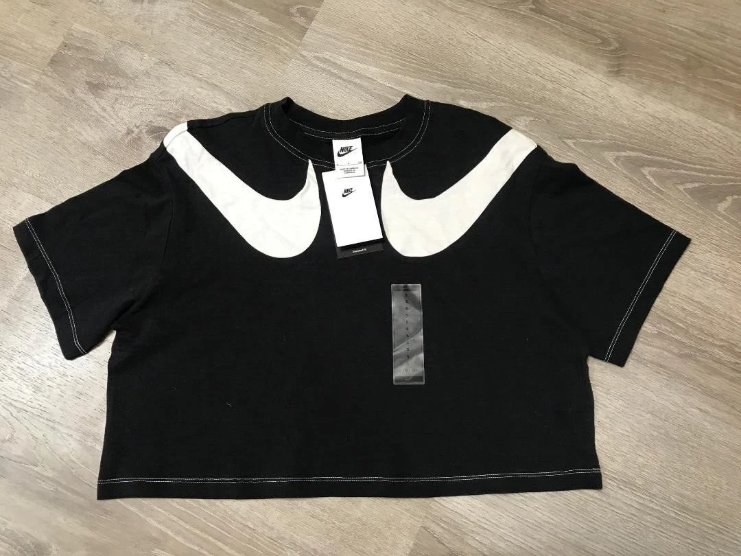 NWT Nike Double Swoosh Oversized Cropped Boxy T Shirt Black