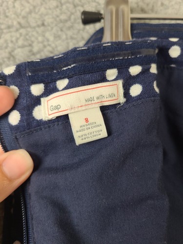 GAP Womens Blue White Strapless Polka Dots Linen Blend Dress Size 8 - Picture 4 of 8