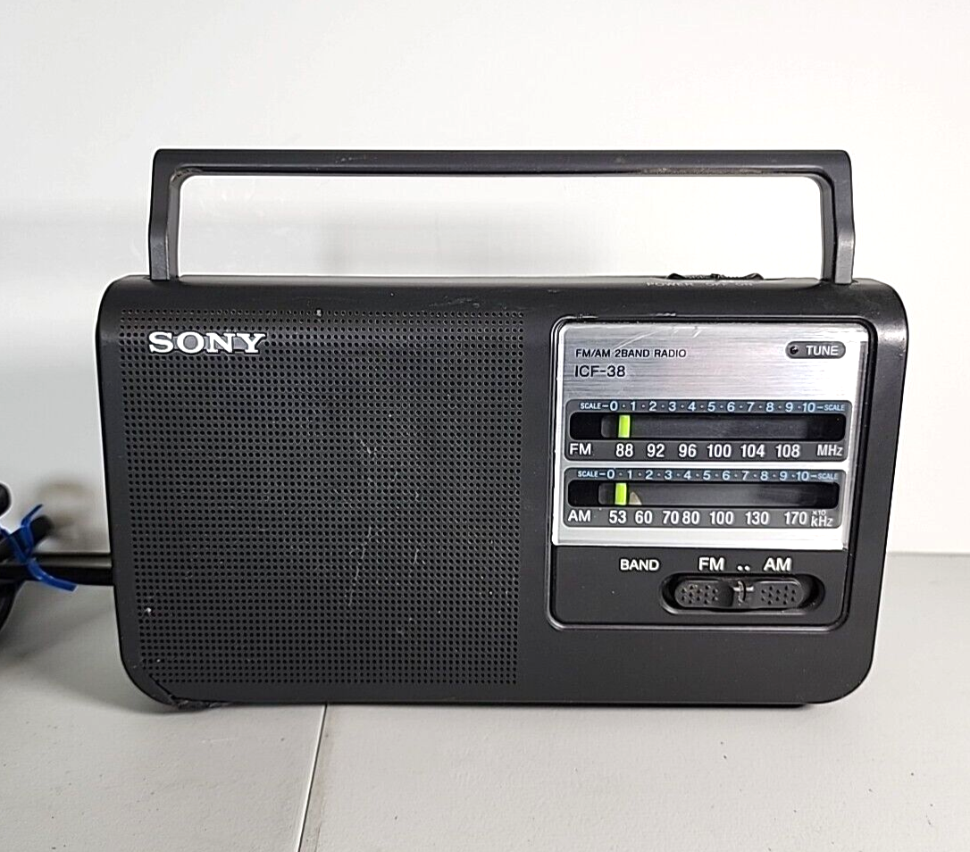 VINTAGE SONY ICF-38 AM/FM RADIO AC DC POWER CORD, BATTERY WORKS