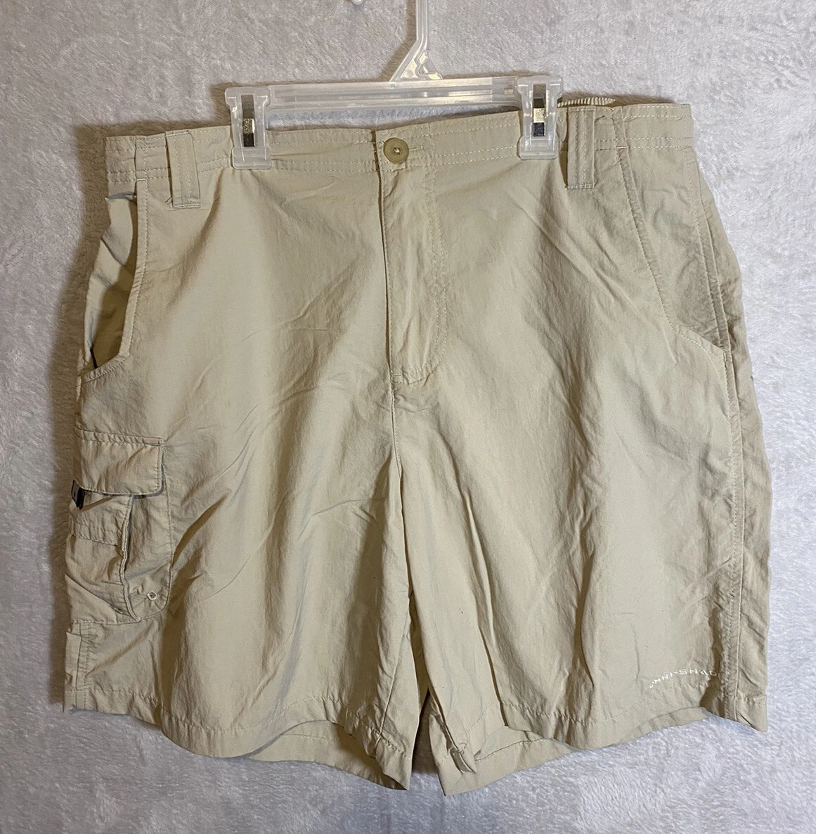 Columbia PFG Mens Shorts L Tan Ventilated Lightweight Fishing Cargo 8" Inseam