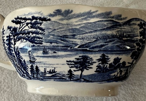Vnt Liberty Blue Staffordshire Ironstone Gravy Boat “Layfayette landing at WP” - Picture 8 of 11