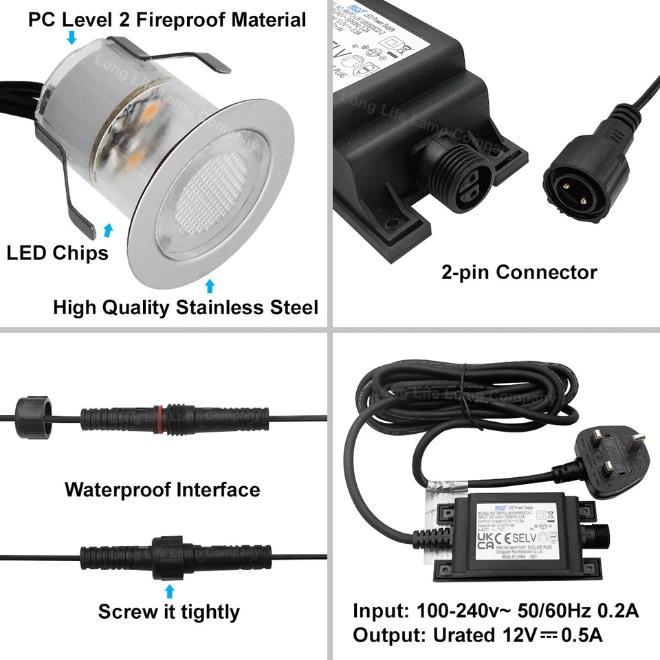 IP68 Outdoor LED Decking Lights 30mm Round Warm White 5W 3000K 10 Kit DEC10WW - Image 3 of 4