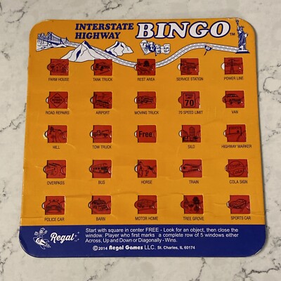 Regal Games Original Bingo Travel Interstate Highway Bingo Card