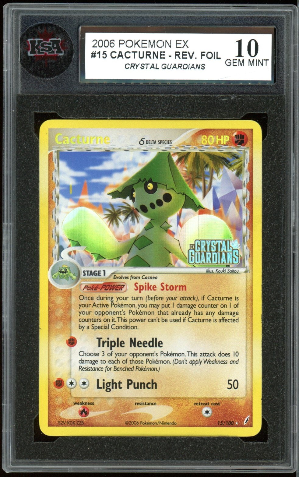 2006 Pokemon EX Crystal Guardians #15 Cacturne Reverse Holo KSA 10 Gem Mint