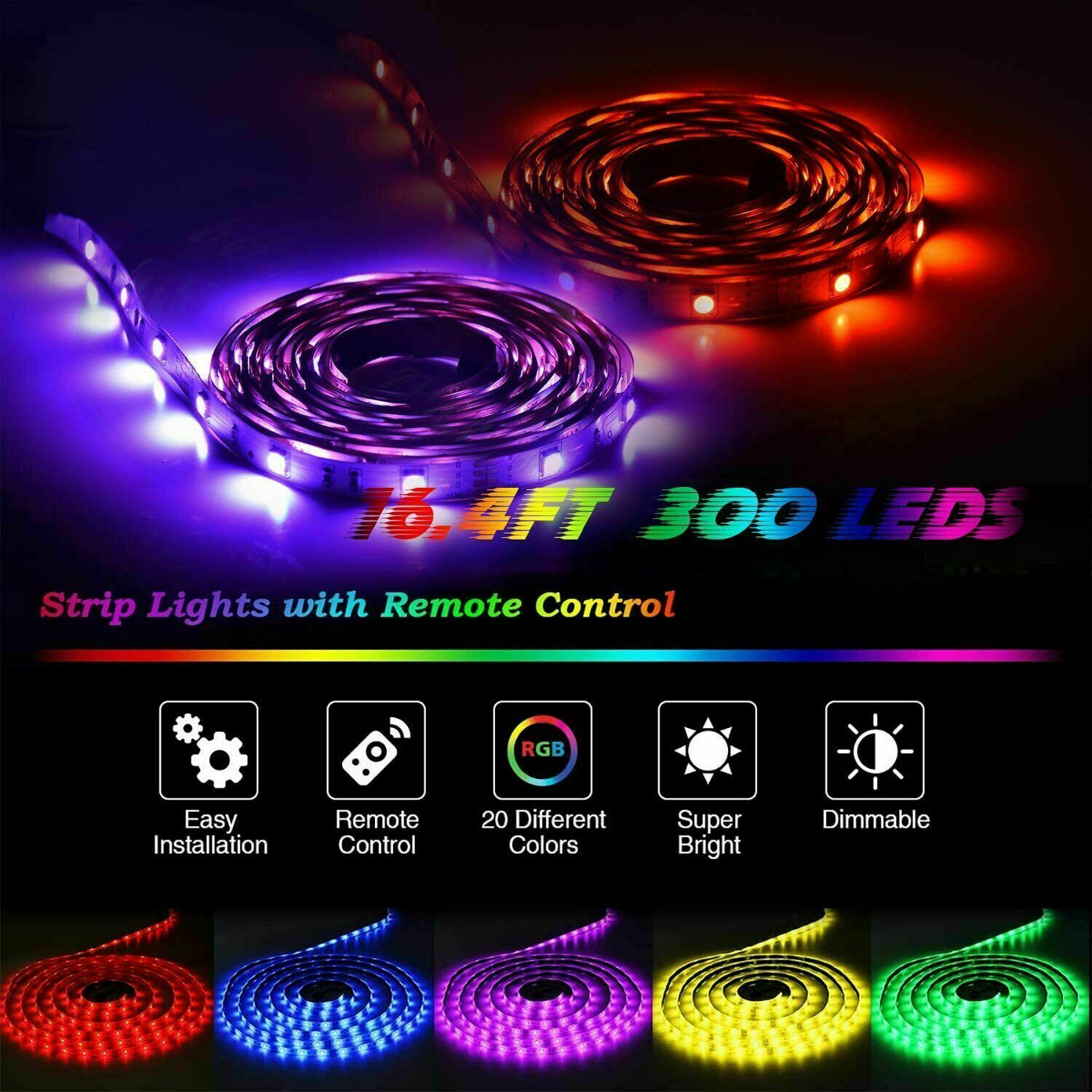 16 ft LED Strip Lights 5050 RGB Bluetooth Color Change Remote for Rooms Bar  | eBay