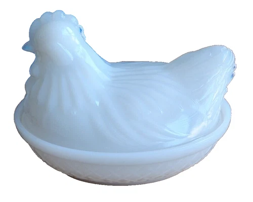 Hazel Atlas Milk Glass White Hen On Neast(2844Tote10) Vintage Damage Free