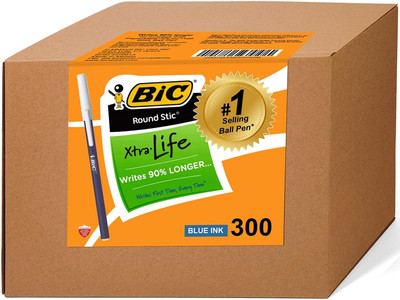 Round Stic Xtra Life Bulk Pens Ballpoint 300 Pack Blue Ink Pens Medium Point 1.0