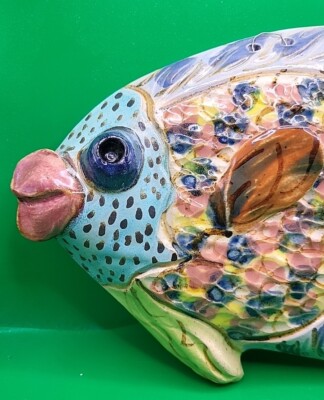 Art Pottery FISH Wall Hanging Plaque Whimsical Big Lips Eyed 3D