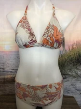 NWT Cupshe Womens Two Piece Swimsuit Size Large Floral Grey Glitter