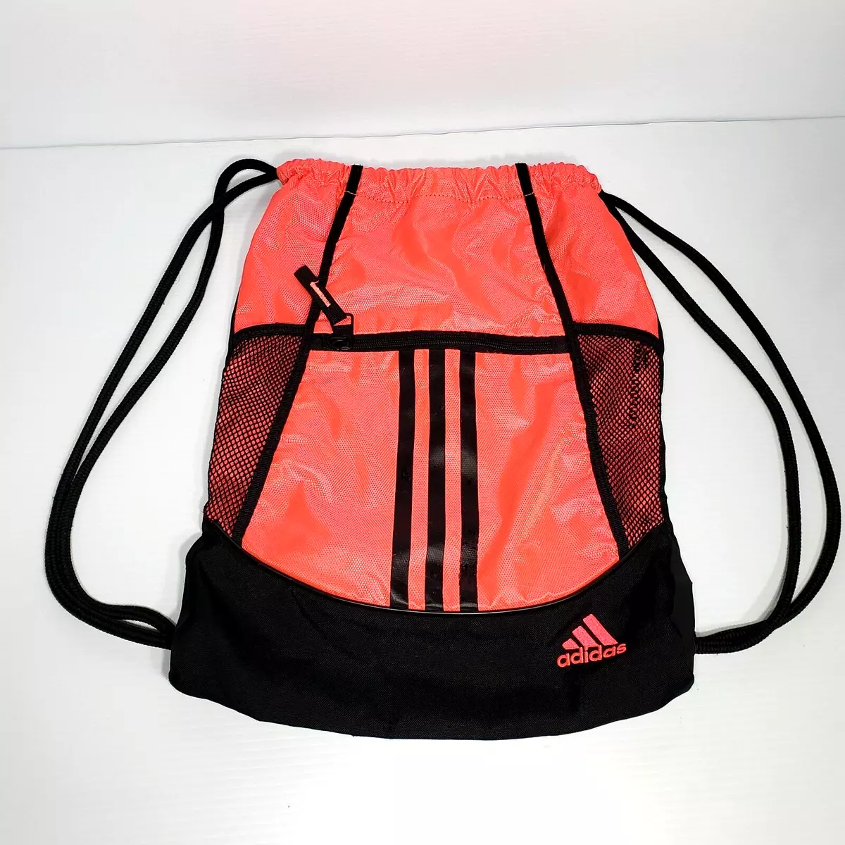 Adidas Pink Black Drawstring Bag Cinch Bag Nap Sack Backpack Gym bag