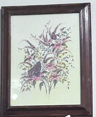 Janet Clack Butterfly Serenade lithograph in frame; Vintage, Fair Condition