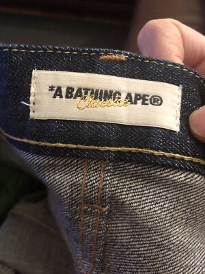 Bape Bapesta Star Yellow Logo Indigo Denim Size L a bathing ape | eBay