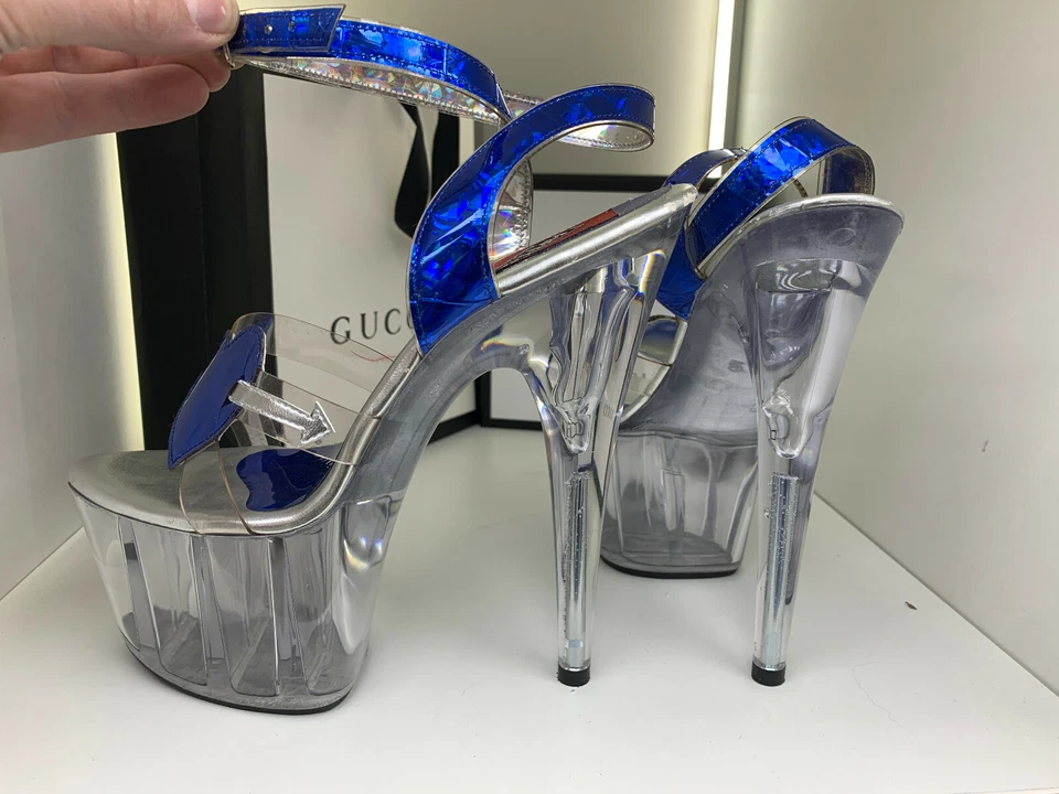 18 cm Sexy Blue 40 39 Fifty-6 crystal metal sky pumps sandals high heels - Photo 2/4