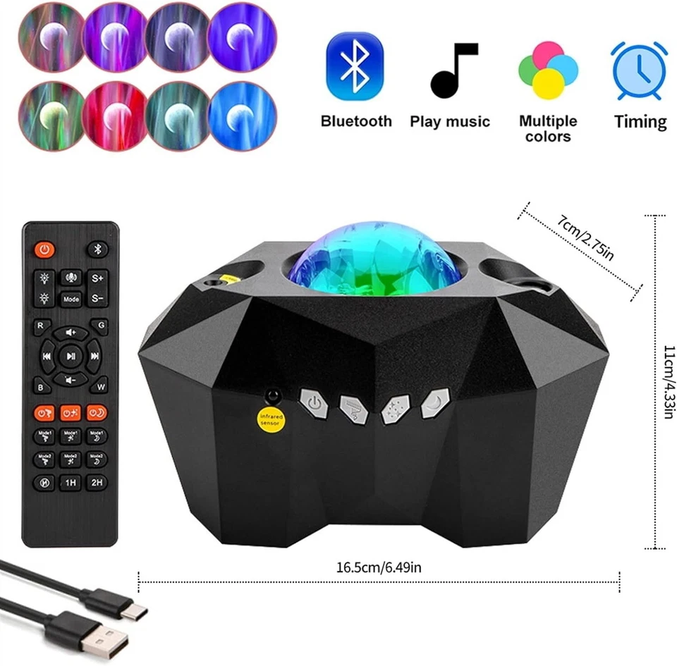Aurora Star Galaxy Projector night light with Moon,Bluetooth Speaker,best gift - Image 4 of 4