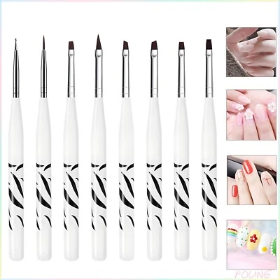 8PCS Nail Art Brush Design Set Dotting Painting Drawing Polish Brush Pen Tool UK