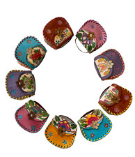 10 PIECE WHOLESALE ,SMALL LEATHER HAND TOOLED BAG , CROSSBODY, 4" X 4.5" FLOWER