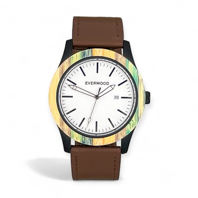Men s Premium Multi Bamboo & Brown Leather Watch - Gift For Him - Best Dad Gifts
