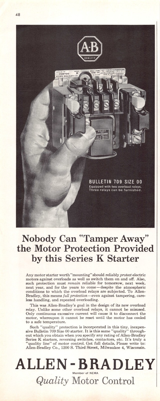Allen-Bradley Quality Motor Control Milwaukee Wisconsin Vtg Magazine Print Ad