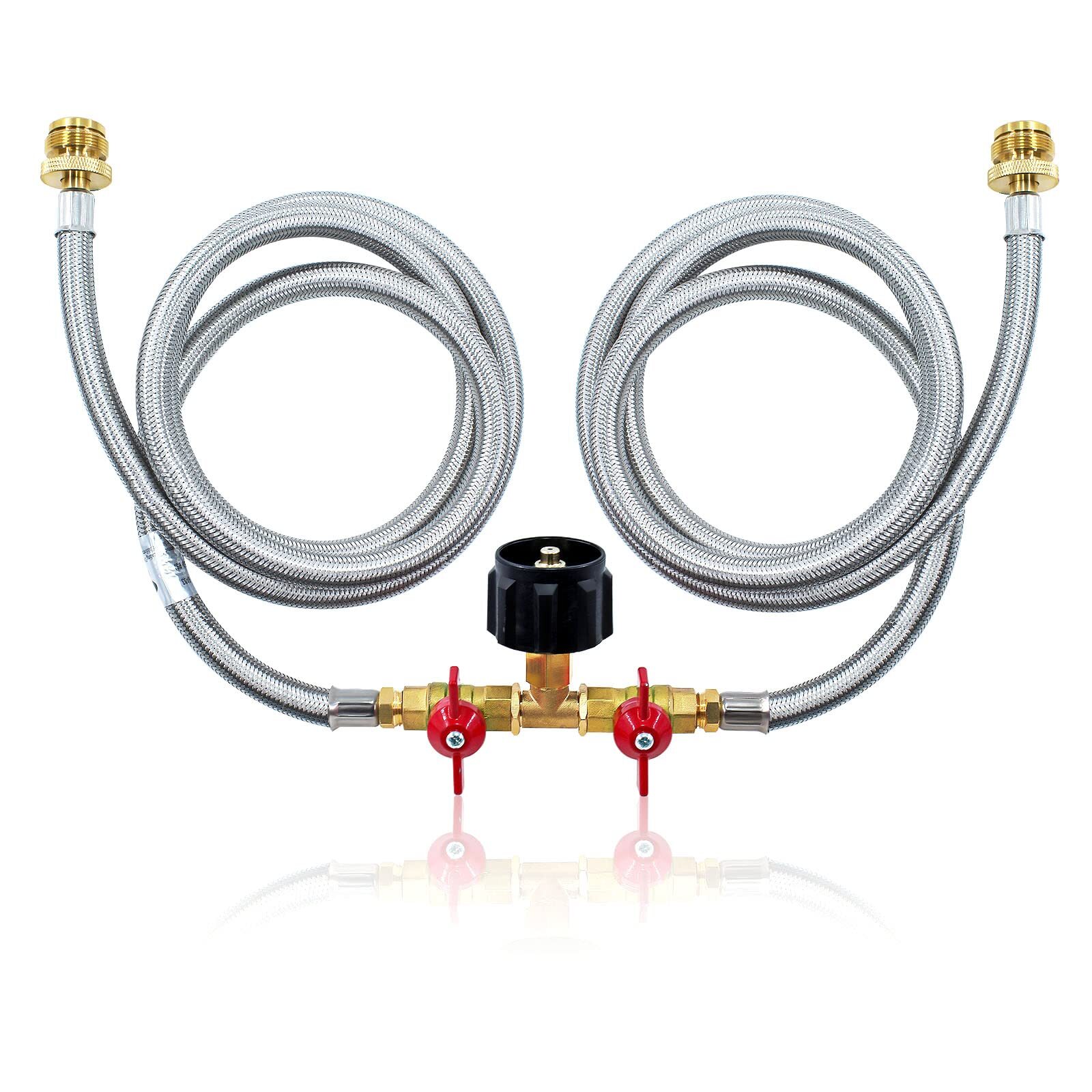 Upgrade 5 Feet 2 Way Y Splitter CGA Propane Tank Converter Adapter Braided St...