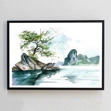 Japanese Landscape Watercolor Painting Illustration 7x5 Wall Decor Art Print