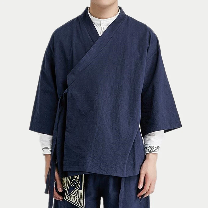 Homme Japonais Kimono Veste Vintage Chinois Lin Coton Cardigan Haut Ample