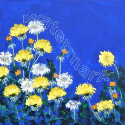 Dent de Lion Pusteblumen zeitgenössisches Original Wiesenblumen Gemälde Kunst 