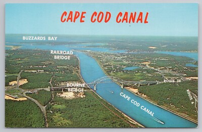 Cape Cod Canal and Buzzards Bay Bourne Bridge Massachusetts Postcard