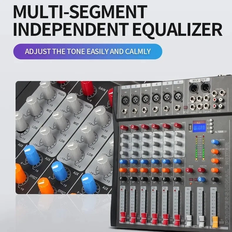 JIY 6 Channel Audio Mixer Bluetooth LCD Sound Console DJ Live Stereo Mixing USB - Image 4 of 4