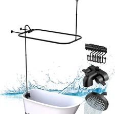 Clawfoot Tub Shower Kit,With Add on Bathcock Diverter Faucet and 48 Inch X 27 In