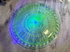 Large 14” Uranium Glass Platter Depression Era Diamond Pattern