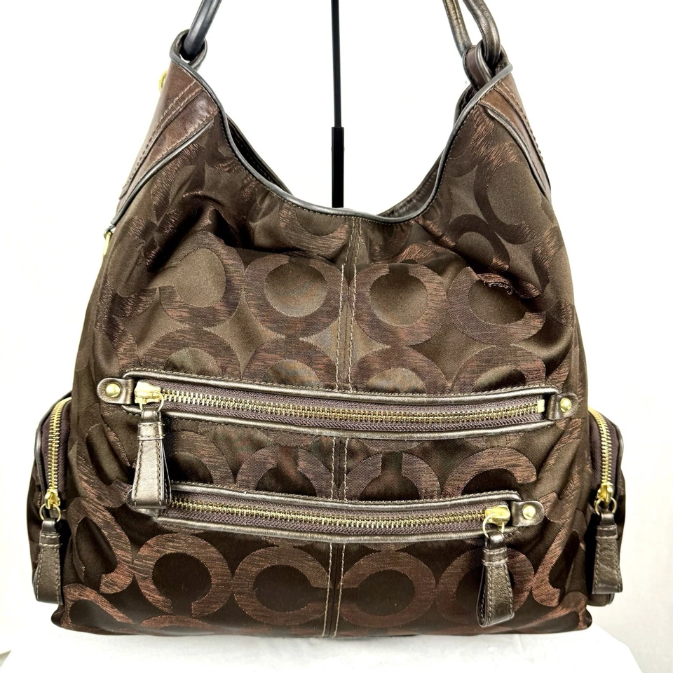 Coach Cambridge Op Art Handbag Tote XL Brown Satchel Y2K LTD Edition Authentic - Image 2 of 4