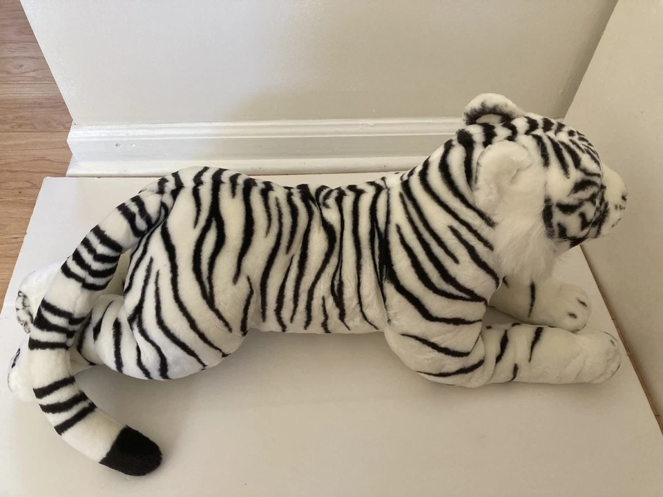 Large 34 Inch STUFFED TIGER Animal Cat White Black Soft Stuffed Pillow Toy - Image 2 of 4