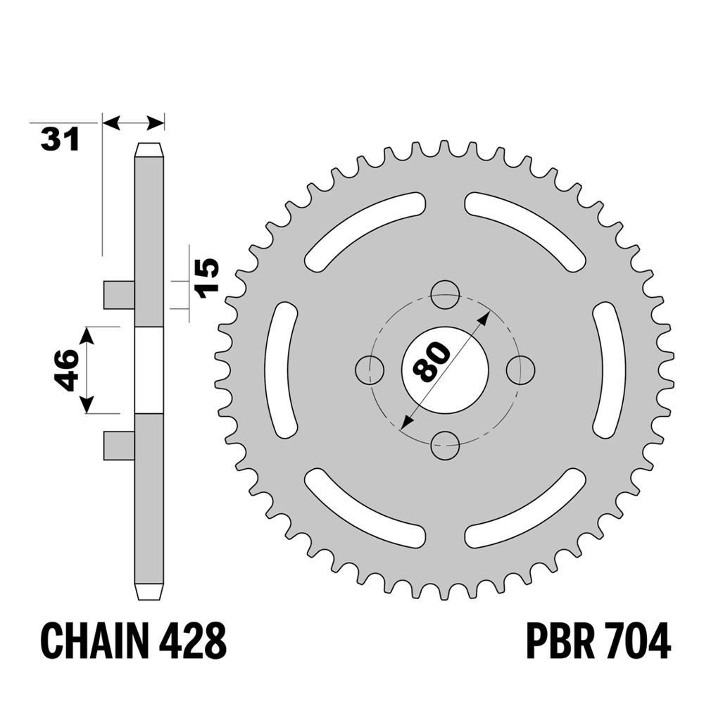 Pignon arrière pas 428 robuste 62 dents en fer PBR compatible Cagiva SST 125 1982-1985