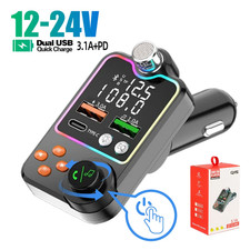 Bluetooth 5.0 FM Transmitter Car Charger PD USB-C Fast Charge MP3 Handsfree
