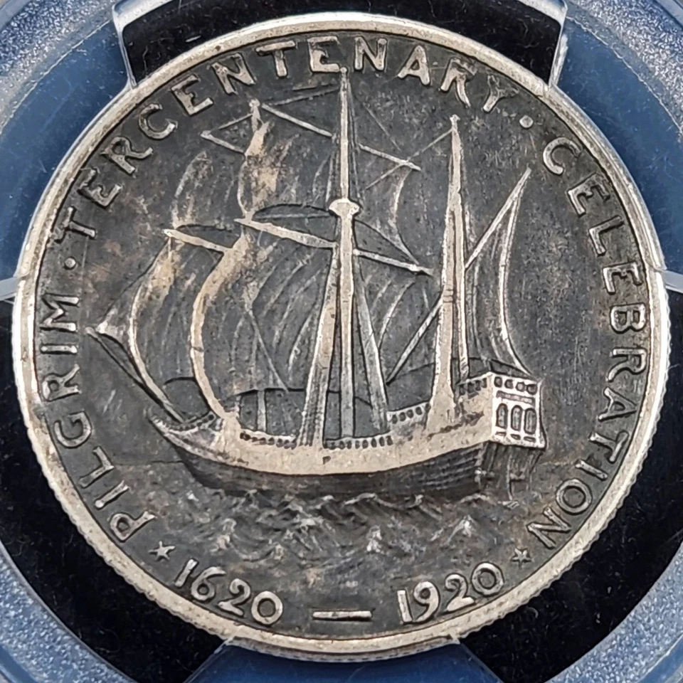 Silver 1921 Pilgrim 50c Half Dollar Commemorative | PCGS XF Details - Cleaned - Image 2 of 3