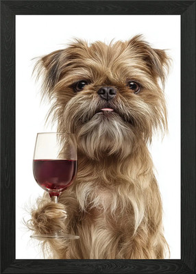 Brussels Griffon Dog with Wine Glas Framed Wall Art Poster Canvas Print Picture