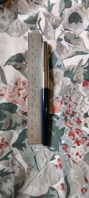 Parker 45 Chrome Cap & Blue Plastic Barrel Roller Ball Pen Made In USA 