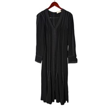 Ulla Johnson Black crepe midi dress with white trim and long sleeves sz 4