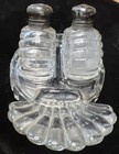 Vintage Clear Pressed Glass Salt&Pepper w/Turkey Tail/Shell Tray — photo 3
