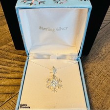 925 Sterling Silver Cubic Zirconia Snowflake Necklace Winter Snow New in Box