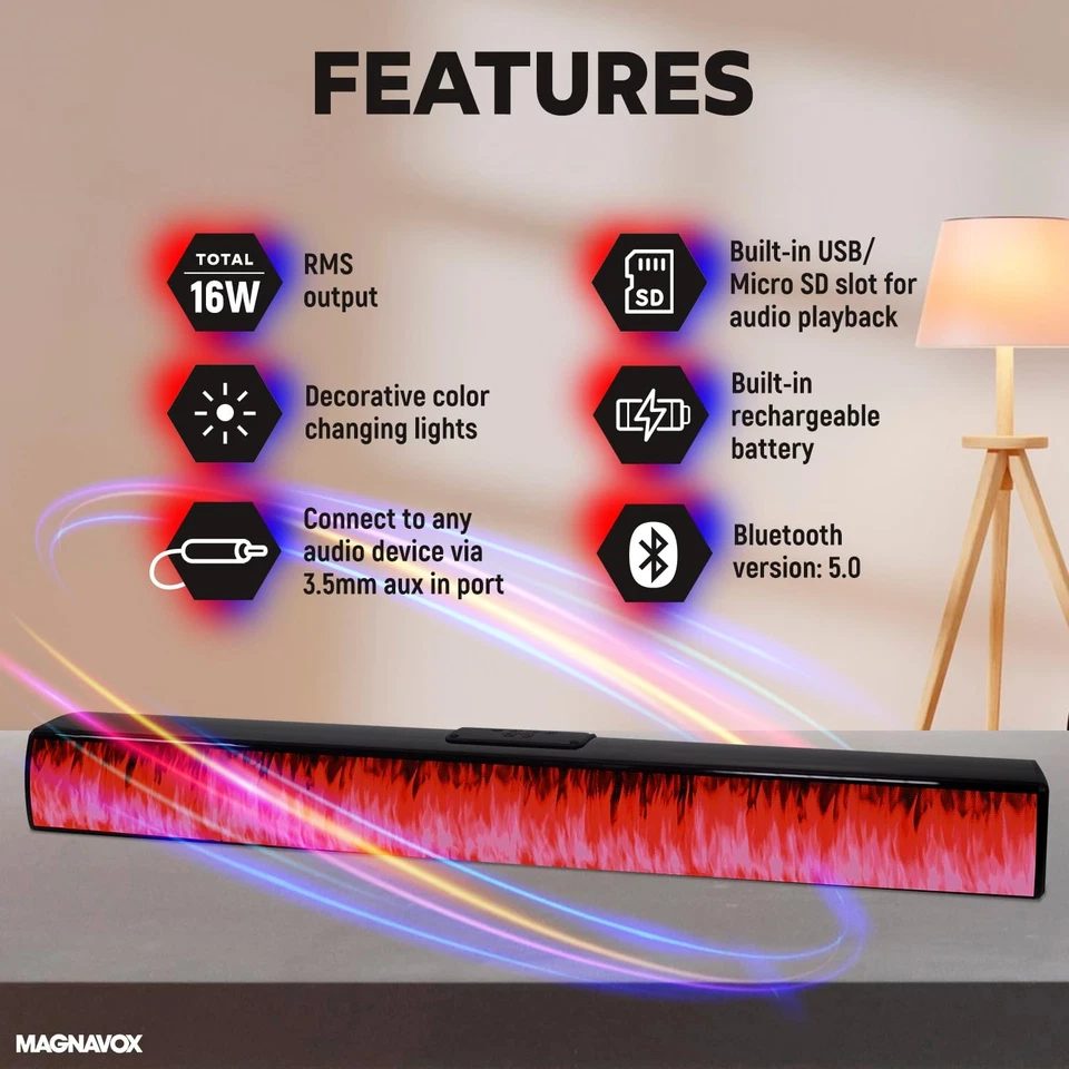 Barra de Sonido Altavoz Portátil MMA4020 con Bluetooth 5.0, LED Vibrante Patentado Li... Foto 2 de 4