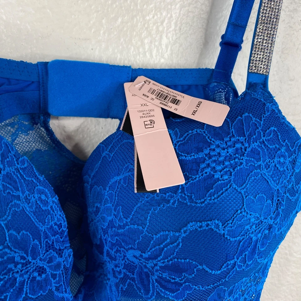 Nuevo con etiquetas Victoria Secret Mujer Tanga Body U Alambre Transparente Encaje Estrás Azul XXL Foto 3 de 4