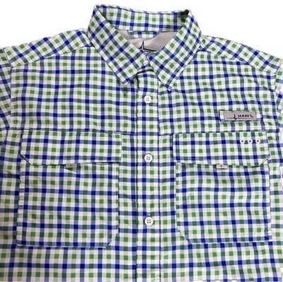 HABIT MENS SHORT SLEEVE RIVER SHIRT, Size Medium Tackle Plaid Nautical Blue NEW