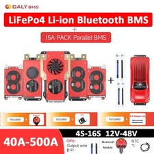 Daly Smart BMS 4S-16S 12V-48V 40A-500A Li-ion LiFePo4 BT BMS 15A Parallel Module