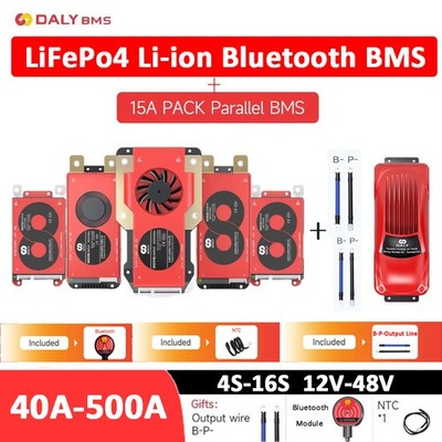 Daly Smart BMS 4S-16S 12V-48V 40A-500A Li-ion LiFePo4 BT BMS+15A Parallel Module