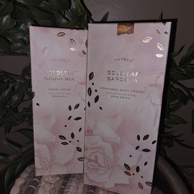 THYMES GOLDLEAF GARDENIA HAND LOTION BODY Creme Cream LOTION SET NEW IN BOXES