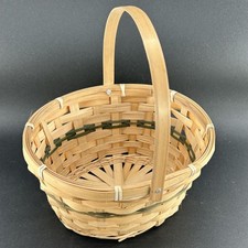 Wicker Easter/Gathering Basket With Green Strip, Movable Handle, New Appearance