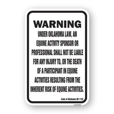 Oklahoma Equine Heavy Gauge Aluminum Parking Sign Rust Proof
