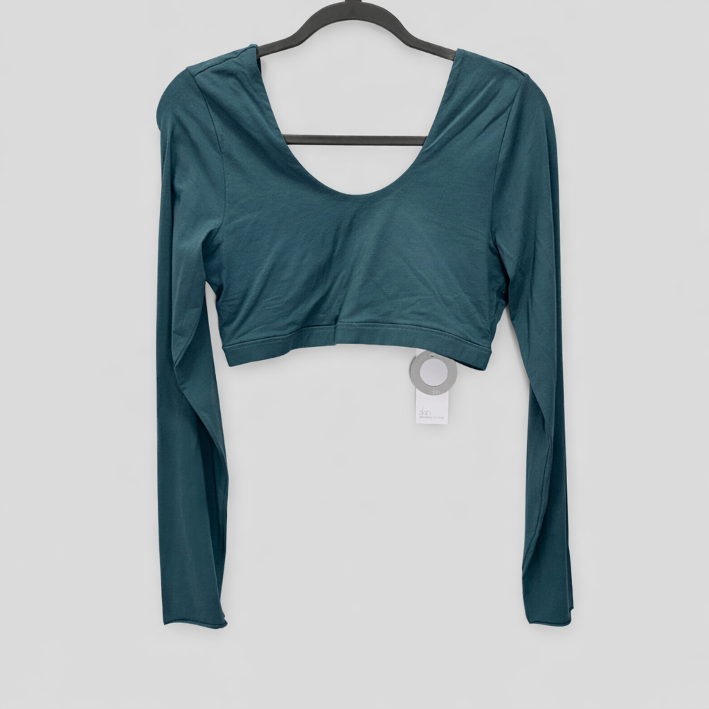 Skin Bralette Womens L Dusty Aqua Organic Cotton Long Sleeve Crop Bra Top-image